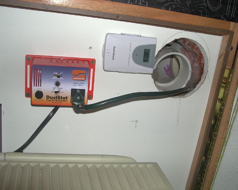 Hole in ceiling, thermometer and trigger.JPG